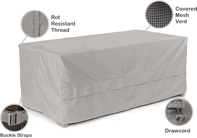 Covermates Ultima Rectangular Ottoman Cover – Heavy-Duty 600D Polyester, Drawcord Hem, Covered Mesh Vent, Double-Stitched Seams, Weather-Resistant Outdoor Protection, 40W x 28D x 22H, Ripstop Grey