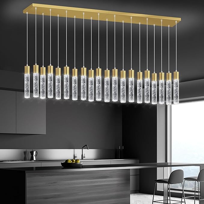 20-Lights Modern Crystal Chandeliers LED Pendant Light for Kitchen Island Dining Room Entrance Foyer Living Room 6000K Gold