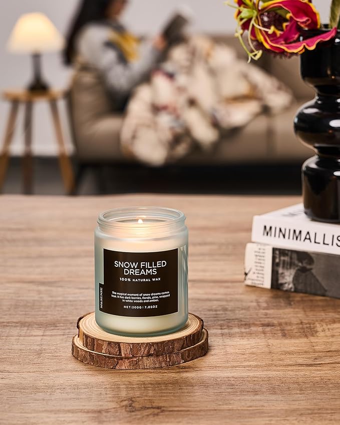 M&SENSE Snow Filled Dream - Jasmine & Pine Scented Natural Soy Wax Cotton Wick Candle for Home Decor, 7.05oz 50 Hours Long Lasting Winter Scent Holiday Gifts for Women Men