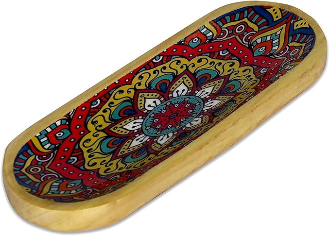 Yajna Traditional-Handmade Incense-Stick-and-Cones-Holder Incense-Burner-ash-Catcher-Stand Wooden-Tray-Holder (Mandala)