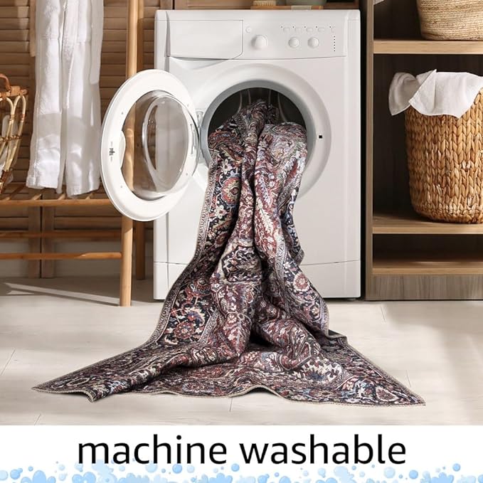 Keen Home Design 9x12 Rug - Machine Washable Area Rug with Non-Slip Backing, Ideal for Living Room, Dining Room, Bedroom - Vintage, Easy Clean, Durable, Low Pile - (9' x 12')