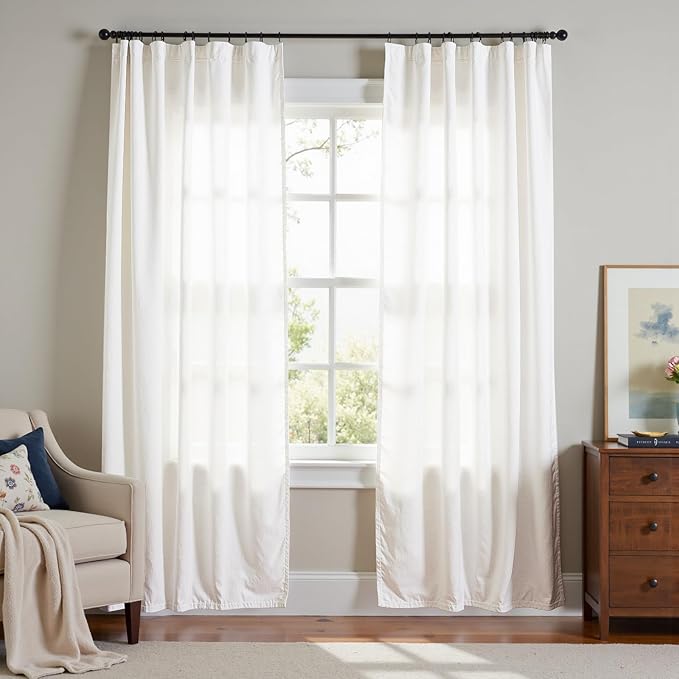 jinchan Linen Blend Curtains 84 inch Length 2 Panels for Bedroom Living Room, Light Filtering 60 inch Wide Farmhouse Drapes with Rod Pocket Back Tab(60W x 84L, Off White)