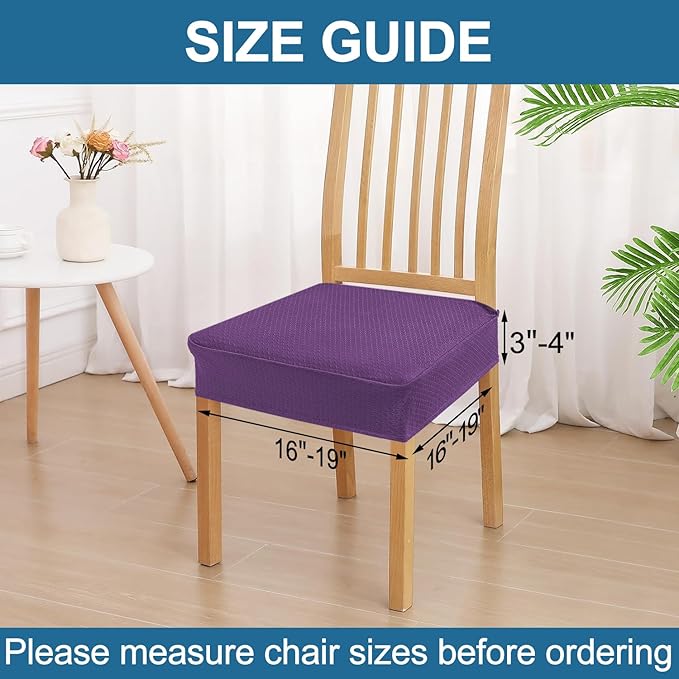 Smiry Waterproof Seat Covers for Dining Room Chairs Set of 4, Stretch Jacquard Removable Washable Chair Seat Slipcovers Protector, No Rear Covers, Purple