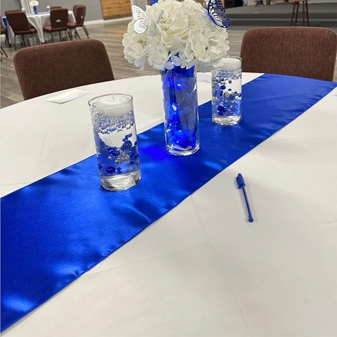15 Pack Royal Blue Table Runners, Satin Table Runner 12x108 Inches Long, Silk and Smooth Fabric Table Runner for Wedding, Parties, Banquets, Events Decoration
