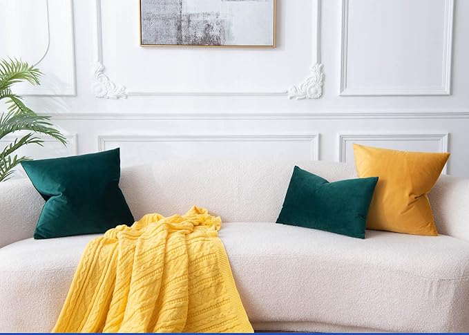 JUSPURBET Dark Green Velvet Pillow Covers Set of 2 Decorative Throw Pillow Covers for Couch Sofa Bed Soft Cushion Covers Cases with Hidden Zipper for Living Room Home Decor,14x14 inch