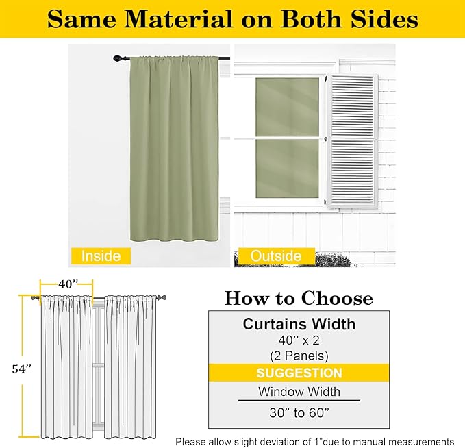 Sage Green Blackout Curtains for Bedroom Living Room 54 Inch Length 2 Panels, Soft Solid Insulated Room Darkening Curtains Drapes, Modern Rod Pocket Design, Sage Green, 2PCS Each 40" Wx54 L
