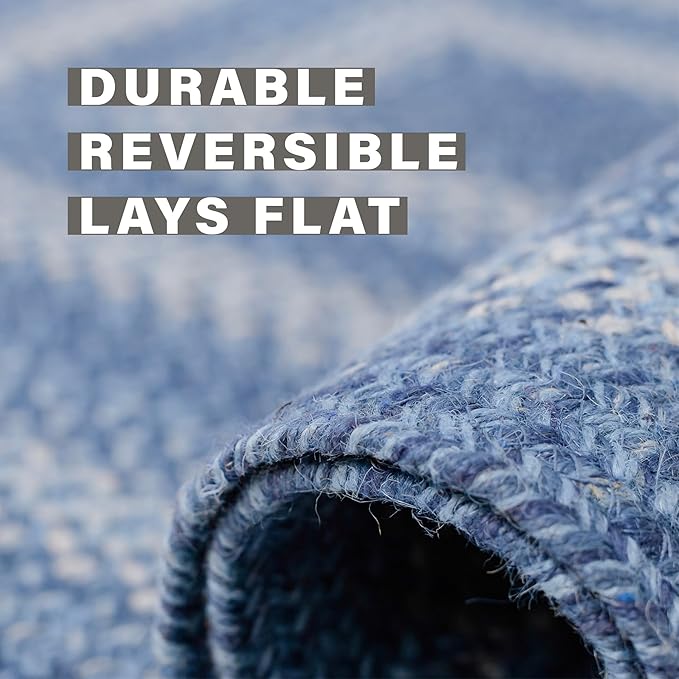 Homespice Denim Blue Oval Braided Rugs 2x3' - Country Oval Bathroom Rugs, Durable, No Shed Jute for Low Maintenance.