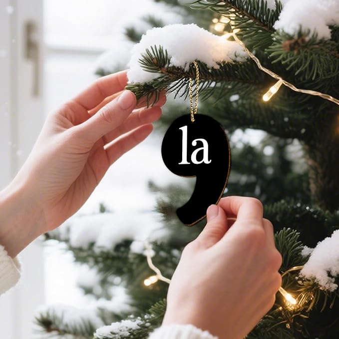 Gifts for Christmas 2025, Comma Christmas Ornament Wooden Doubled-Side Printed, Comma Hanging Xmas Decorations, Birthday Motivational Gifts for Women Men