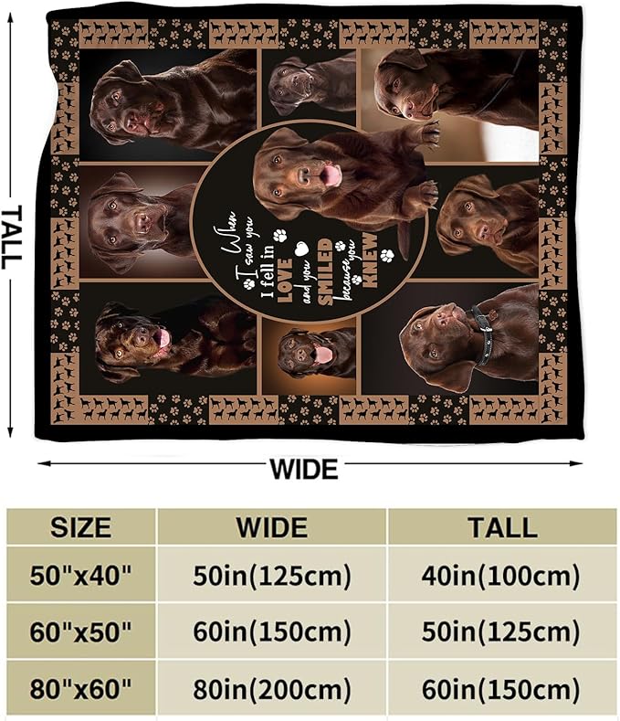 Labrador Blanket Chocolate Lab Dog Lovers Throw Blankets Plush Cozy Flannel Fleece Ultra Soft Fuzzy Blanket Gifts for Girls Women Men Boys Kids Bed 80"X60"