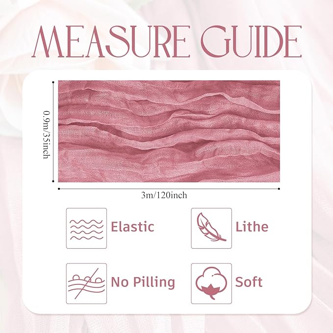 Wokceer Cheesecloth Table Runner 6Pack 10FT Dusty Rose Boho Gauze Cheese Cloth Table Runner for Party Long Rustic Sheer Table Runners for Baby Bridal Shower Wedding Easter Table Decor