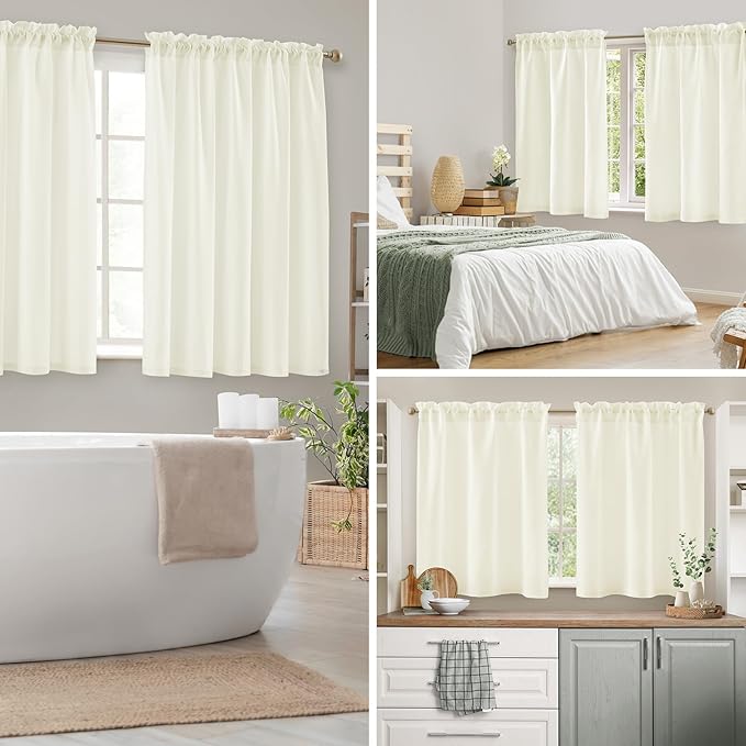 HOMEIDEAS Non-See-Through Ivory Privacy Semi Sheer Curtains 45 Inches Long 2 Panels Set Light Filtering Curtains for Living Room Bedroom Drapes,W52xL45