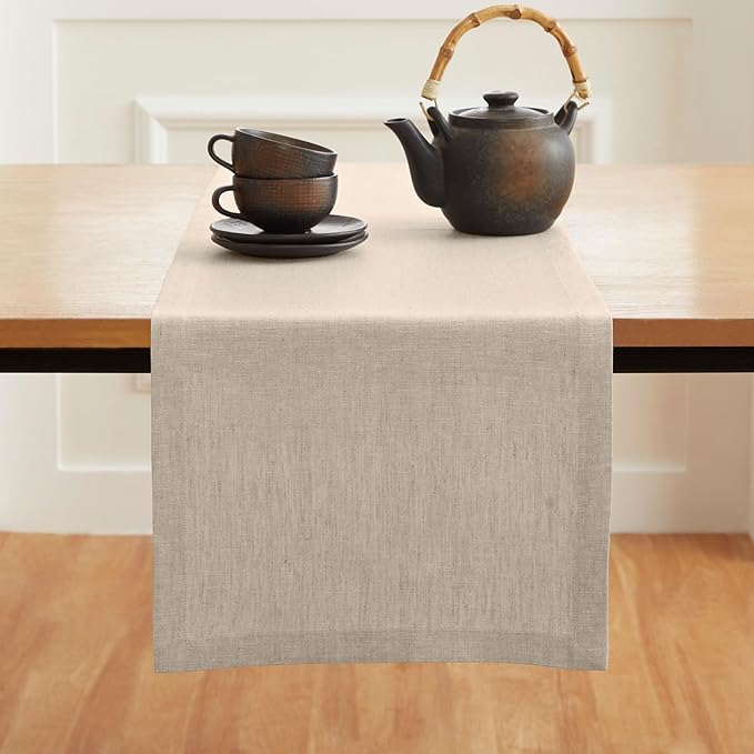 Solino Home Linen Light Natural Table Runner 72 Inches Long - 100% Pure Linen Dining Table Runner 14 x 72 Inch for Spring, Easter - Diana Medium Weight