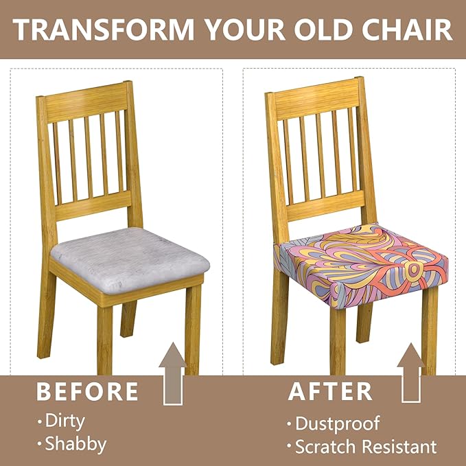 Stretch Dining Chair Seat Covers Set of 2,Dining Chair Slipcovers, Floral Printed Chair Covers,Soft Fabric Washable Upholstered Chair Seat Protector, No Rear Covers for Home Kitchen Dining Room