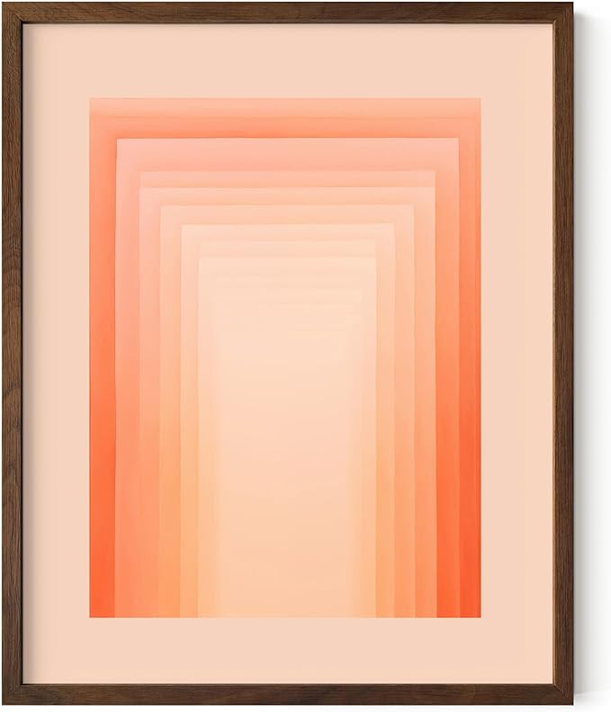 HAUS AND HUES Colorful Abstract Wall Art - Minimalist Retro Picture for Living Room Decor, Red and Pink Modern Wall Art Painting (Pink Geometric, Walnut Frame, 16x20)