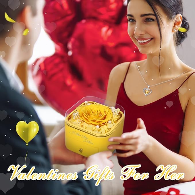 Beferr Birthday Gifts for Women Preserved Real Rose with Necklace Eternal Roses Forever Flowers for Delivery Prime Christmas Day Gifts for Mom Grandma Wife Sister Her from Daughter