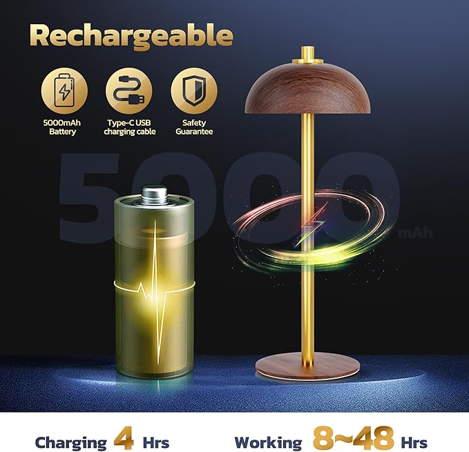 Rechargeable Cordless Table Lamp 2 Pack - 5000mAh Battery Powered Lamp, 3 Color Stepless Dimming LED Table Light with Memory Function for Indoor, Outdoor, Dinner, Patio, Cafe.(Wood Grain B)
