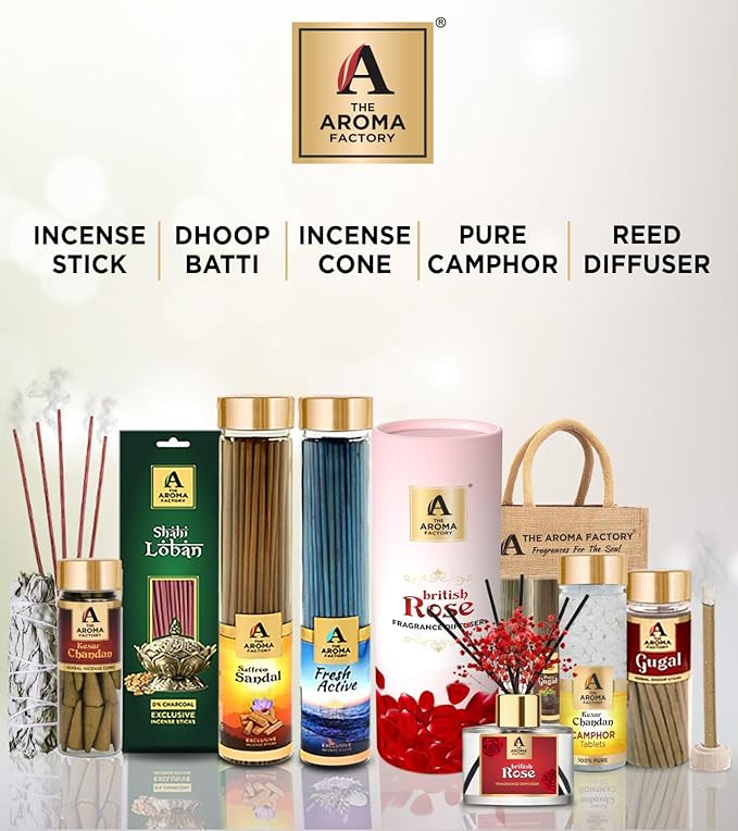 The Aroma Factory Dhoop batti .No Bamboo Herbal Dhoop Sticks with Incense Holder, 5 Bottle x 75g,with Jute Bag (Wellness)