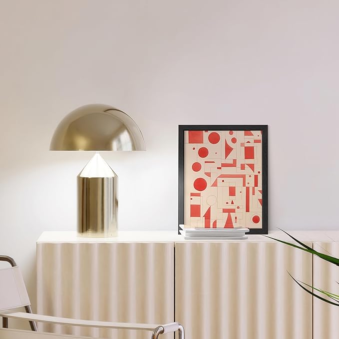 HAUS AND HUES Colorful Abstract Wall Art - Minimalist Retro Picture for Living Room Decor, Red and Pink Modern Wall Art Painting (Red Geometric, Unframed, 8x10)