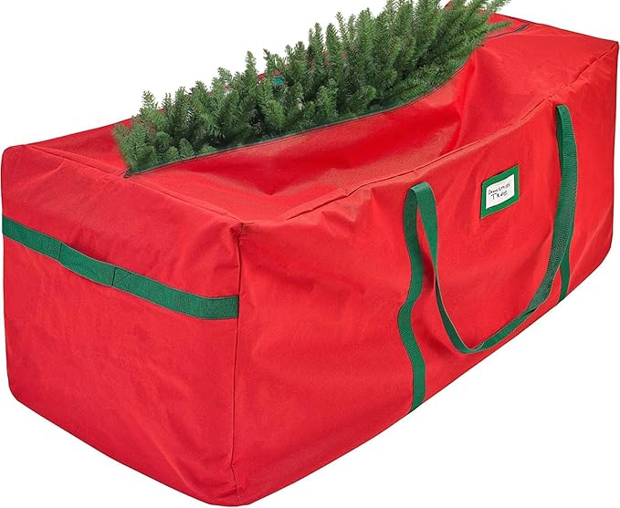 HOLDN’ STORAGE Christmas Tree Bag Heavy Duty 600D Oxford - Christmas Tree Bags Storage Fits Up To 9Ft, Extra Wide, Waterproof Storage Bags with Reinforced Handles & Zipper - Red
