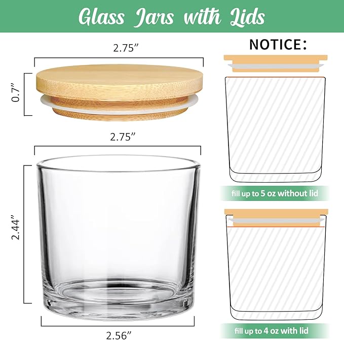 4oz Candle Jars 12 Pack- Small Clear Empty Glass Candle Jars with Bamboo Lids, Stickers and labels, Bulk Candle Vessel for Making Candles Containers, Ideal for Candle Business Owners