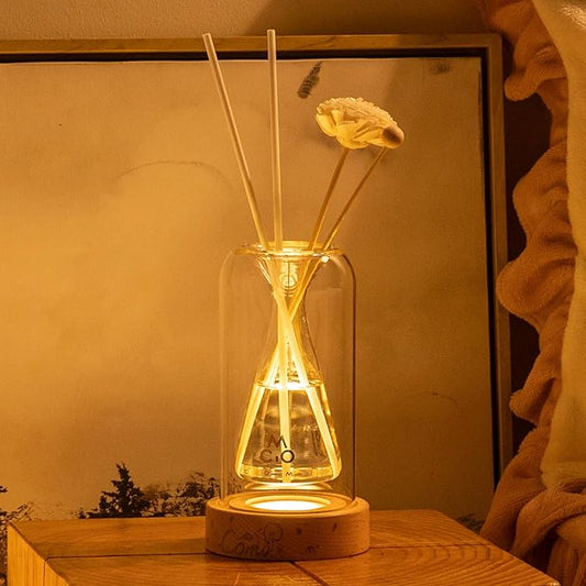 Empty Fragrance Glass Reed Diffuser Bottles with 5pcs Reed Diffuser Sticks,Luminous Base,Decorative Flower Bud Fragrance Accessories Use for DIY Replacement Reed Diffuser Sets,Triangle