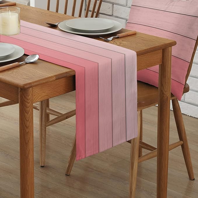 Vandarllin Table Runners 13X108 Inches Extra Long, Light Pink,Cotton Linen Farmhouse Retro Rustic Barn Wood Texture Tablecloths Non-Slip Party Table Decorations for Kitchen,Home,Dining,Outdoor,