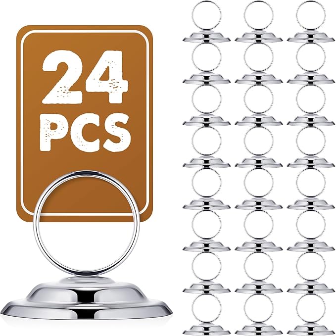 24 Pcs Table Number Holders-Metal Place Card Holders Table Number Stands Tabletop Sign Stands for Photos, Menu, Memo, Notes, Wedding, Restaurant, Banquet, Birthday(Silver)