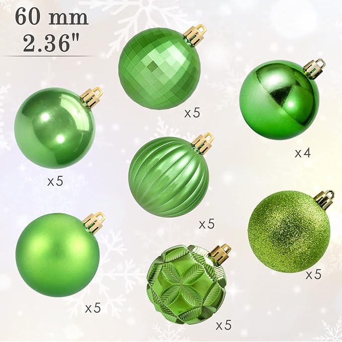 AMS 2.36''/60mm 34ct Christmas Ball Large Ornaments Party Decorations Shatterproof Festival Pendant Hangings for Xmas Tree Decor (60mm, Pea Green)