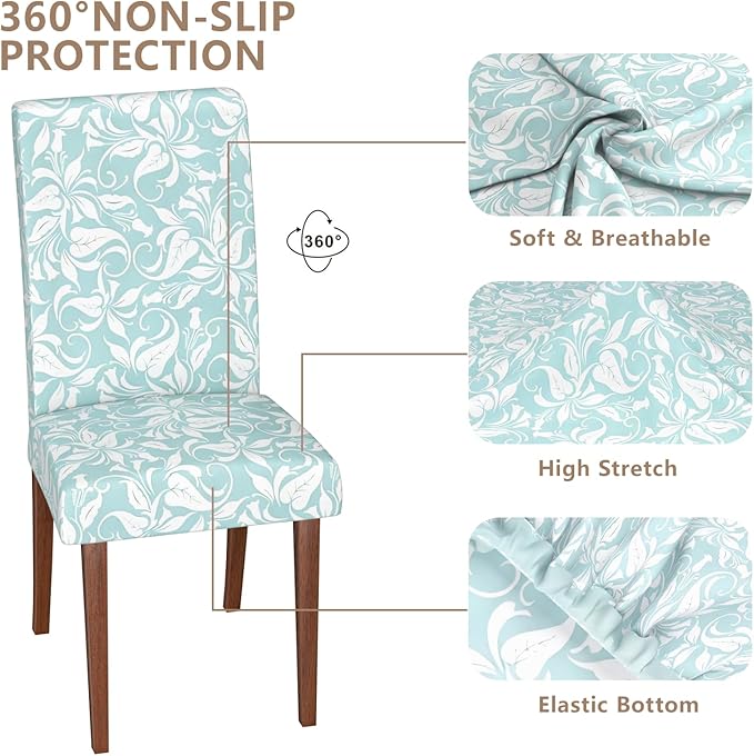 Stretch Dining Chair Covers Set of 6,Floral Print Chair Covers,Soft Removable Washable,Pet Friendly Furniture Protector,Universal Chair Slipcovers for Home, Kitchen,Ceremony Dining Room Seat