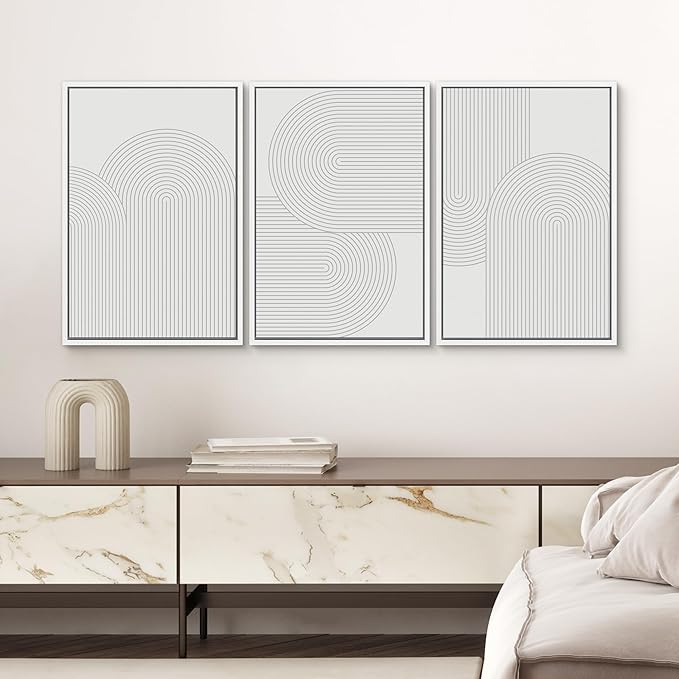 SIGNWIN Framed Canvas Print Wall Art Set Geometric Duotone Futuristic Arches Shapes Abstract Illustrations Modern Art Decorative Nordic Calm/Zen for Living Room, Bedroom, Office - 24"x36"x3 White