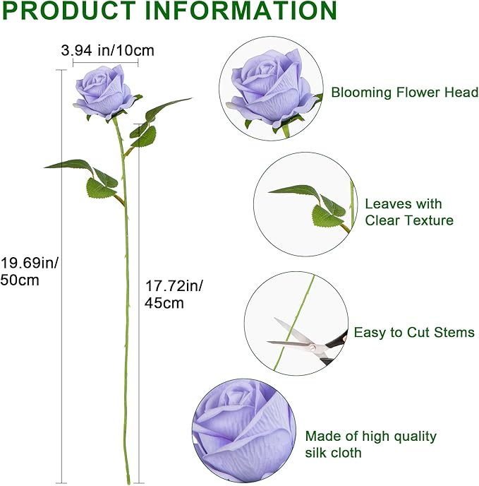 Artificial Flowers Roses Touch Fake Rose Bouquet Flower Stem for Wedding Centerpieces DIY Wreath Home Decorations Silk Roses Mothers Party Fake Outdoor Flowers Decor 19.6"(Mix50PCS)