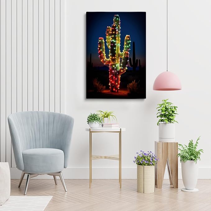 Cactus Wall Art,Christmas Cactus Canvas Wall Art Print, Cactus Decor, Southwestern Decor, Holiday Decor, Desert Art,Christmas Decor For Bedroom Living Room Apartment Office12x16inch Unframed