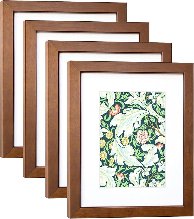 8x10 Picture Frame Set of 4 Made of Solid Wood Photo Frame with Real Glass for Pictures 5x7 with Mat or 8x10 Without Mat, Wall Gallery or Tabletop display Picture Frames, Brown