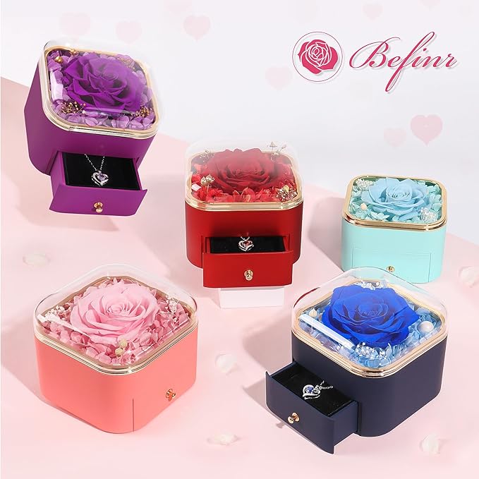Beferr Christmas Day Rose Gifts for Mom Women Birthday Gifts Preserved Real Rose with Necklace Eternal Roses Forever Flowers for Delivery Prime Xmas Day Flower Gifts for Grandma Wife Daughter Sister