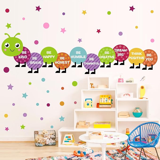 Large Kids Nursery Wall Stickers Colorful Motivational Wall Decal Multicolor Polka Dot Walls Vinyl Sticker Be Kind Art Mural Decals for Baby Boys Girls Bedroom Playroom Classroom Decor 20.9" x 102.2"