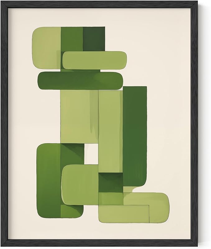 HAUS AND HUES Modern Abstract Wall Art - Blue and Green Living Room Art, Modern Artwork for Walls, Minimalist Picture for Living Room(Green Geometric, Unframed, 11x14)