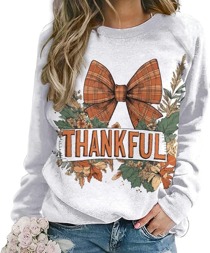 Womens Thanksgiving Sweatshirt Oversized Crewneck Pullover Casual Graphic Long Sleeve Shirts