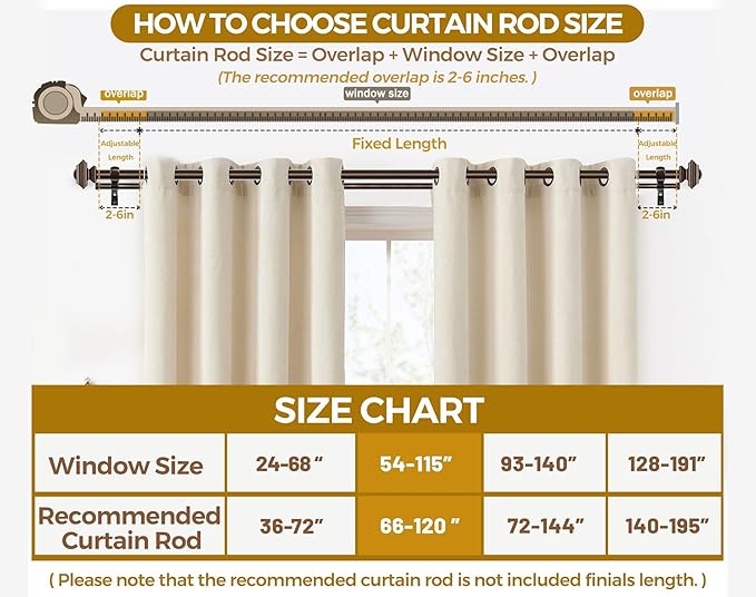 KAMANINA 1 Inch Bronze Curtain Rods 66 to 120 (5.5-10 Feet), Telescoping Splicing Double Curtain Rod for Windows 54 to 115 Inches, Long Curtain Rod with Square Finials