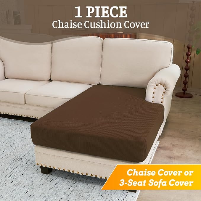 Sectional Couch Covers for Sofa Cushion L Shaped Couch Cover Washable Soft Couch Cushion Covers Stretch Sofa Slipcovers(1-Piece for Chaise or Sofa 3-Seater, Caramel)