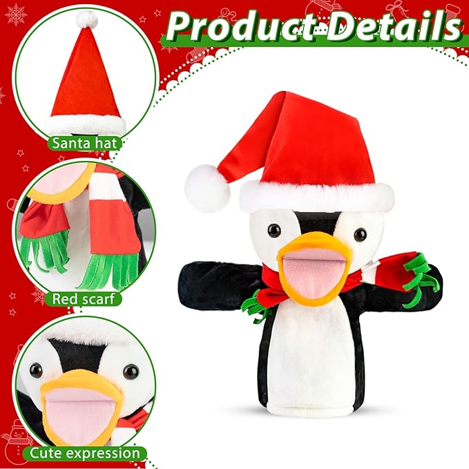 Penguin Christmas Tree Topper with Red Scarf, 10In Velvet Stuffed Animal Tree Topper, Black and White Tree Topper for Home Indoor/Outdoor Winter Holiday Birthday Party Favor Gift Christmas Tree Decor