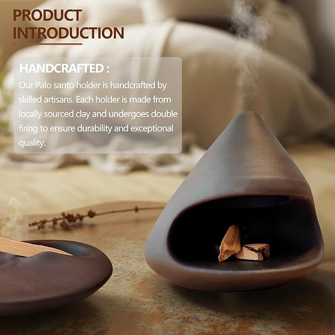 Set of 2 Ceramic Incense Burner Palo Santo Holder for Burning Sage Sticks Burning Bowl for Women Meditation Spiritual Decor(Brownness)