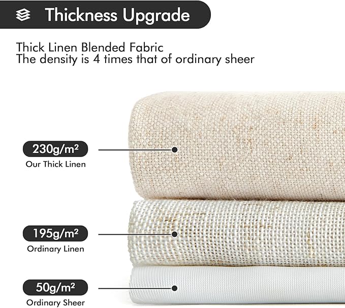 MIULEE Non-See-Through Privacy Linen Curtains 2 Panels, Light Filtering Window Curtains Farmhouse Textured Back Tab Semi Sheer Drapes for Bedroom Living Room, 52 x 84 Inches Long, Cream Ivory