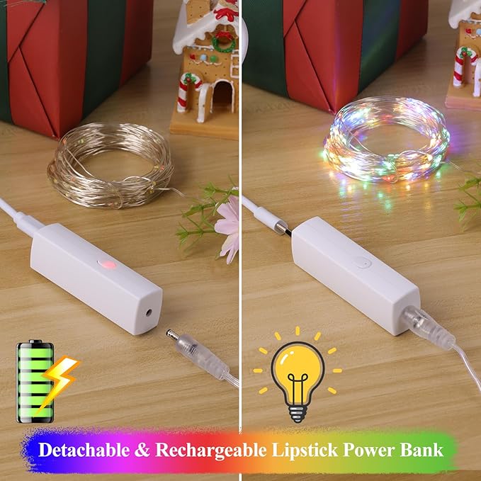 33ft 100LED Multicolor String Lights, Rechargeable Fairy Lights Battery Operated, Mini Twinkle Lights with Time for Bedroom, Dorm, Christmas Decorations, Wedding, Centerpiece Table, Garden, Party