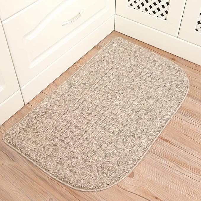 COSY HOMEER 39X20inch Anti Fatigue Kitchen Rug Mats are Made of 100% Polypropylene Half Round Rug Cushion Specialized in Anti Slippery and Machine Washable,Beige