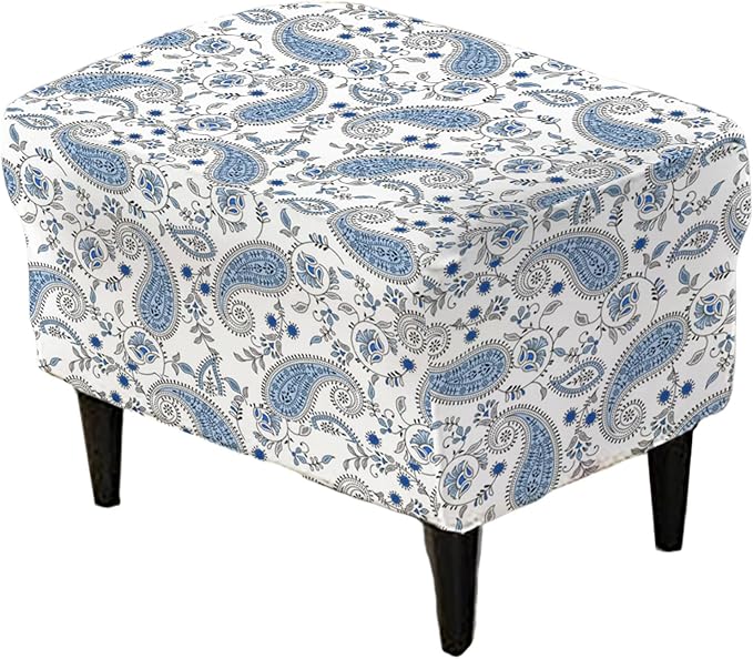 KRFOONN Stretch Ottoman Cover Slipcovers Rectangle Fit Length 39"-47" Footrest Stool Covers Printed Ottoman Cover for Foot Stool Furniture Protector with Non Slip Elastic Bottom, Color 15