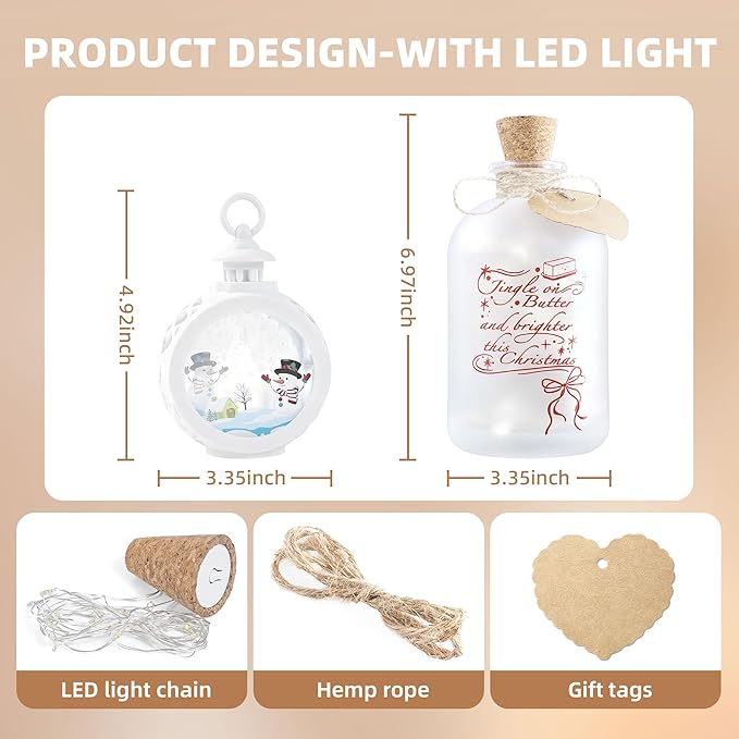 Christmas Night Light, 17.5oz Mason Jar Lantern with LED Light Ornament, 2-in-1 Christmas Decorations for Home, Birthday Gift for Women and Friend, Festive Home Decor