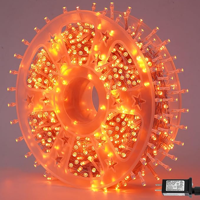 YEGUO 165ft 500 LED Thanksgiving Lights Outdoor Waterproof, Orange String Lights Indoor Plug in, 8 Modes Clear Wire Orange Lights for Halloween