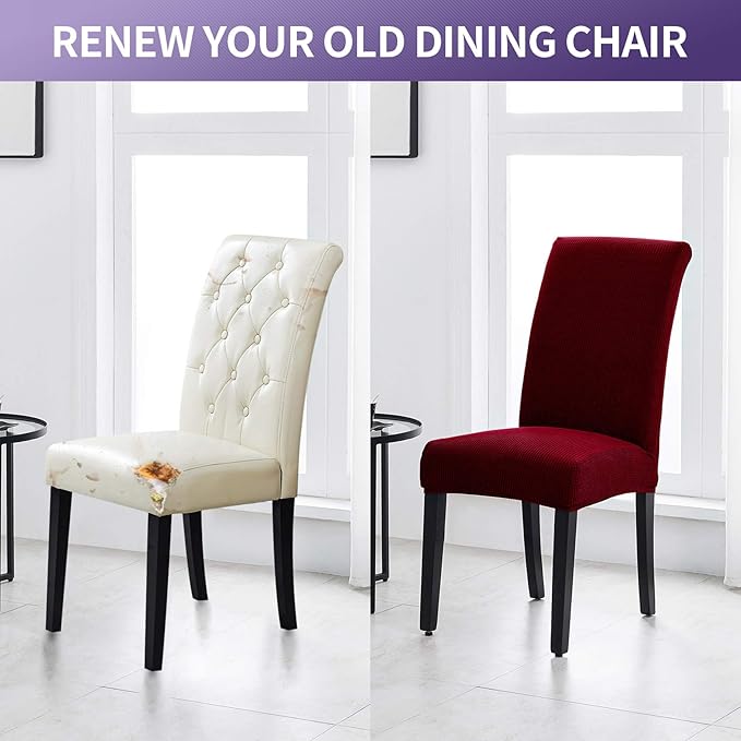 Joccun Chair Covers for Dining Room Set of 4, Dining Chair Slipcovers Stretch Dining Room Chair Covers Seat Protector,Washable Parsons Chair Cover for Home,Banquet(Red Dahlia,4 Pack)