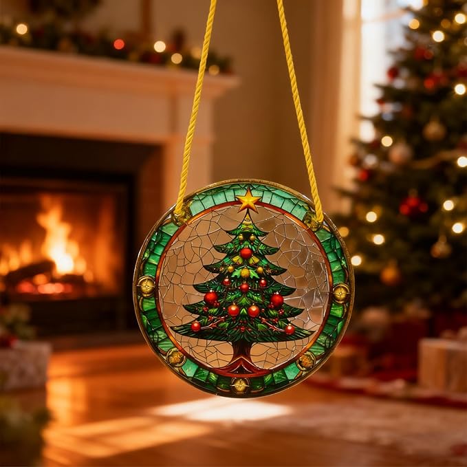 Christmas Santa Gingerbread Man Acrylic Disc Ornament for Tree, Wall, Window, Holiday Home Party Decoration (A)