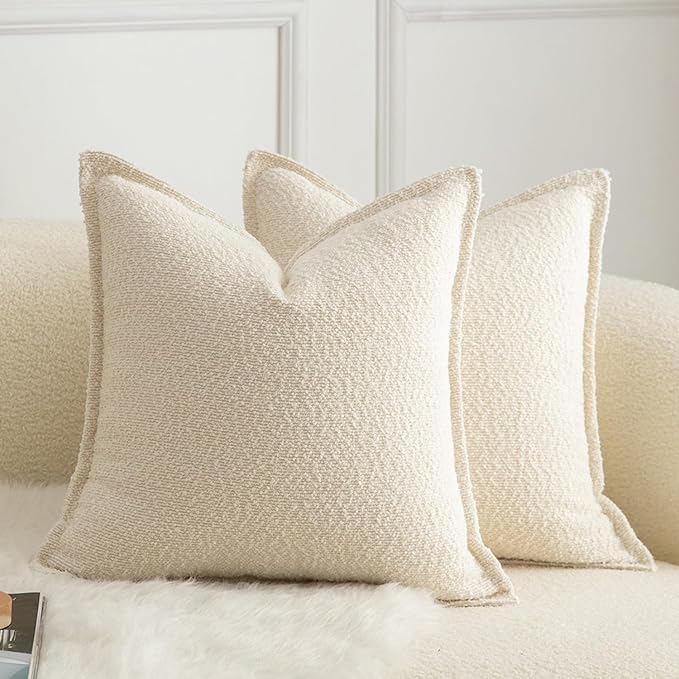 MANDIOO Pack of 2 Decorative Throw Pillow Covers Accent Solid Woven Textured Cushion Covers Pillow Cases Bedroom Living Room Sofa Home 16 x 16 lnch Beige